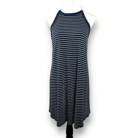 Old Navy Dresses & Skirts - Old Navy Women's Size M Ribbed High Neck Dress Sleeveless Blue and White Stripes
